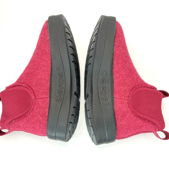 Oofos Oomega Londoner Boot Rosebud Red Insulated Wool Bootie Women 7 - Picture 4 of 8